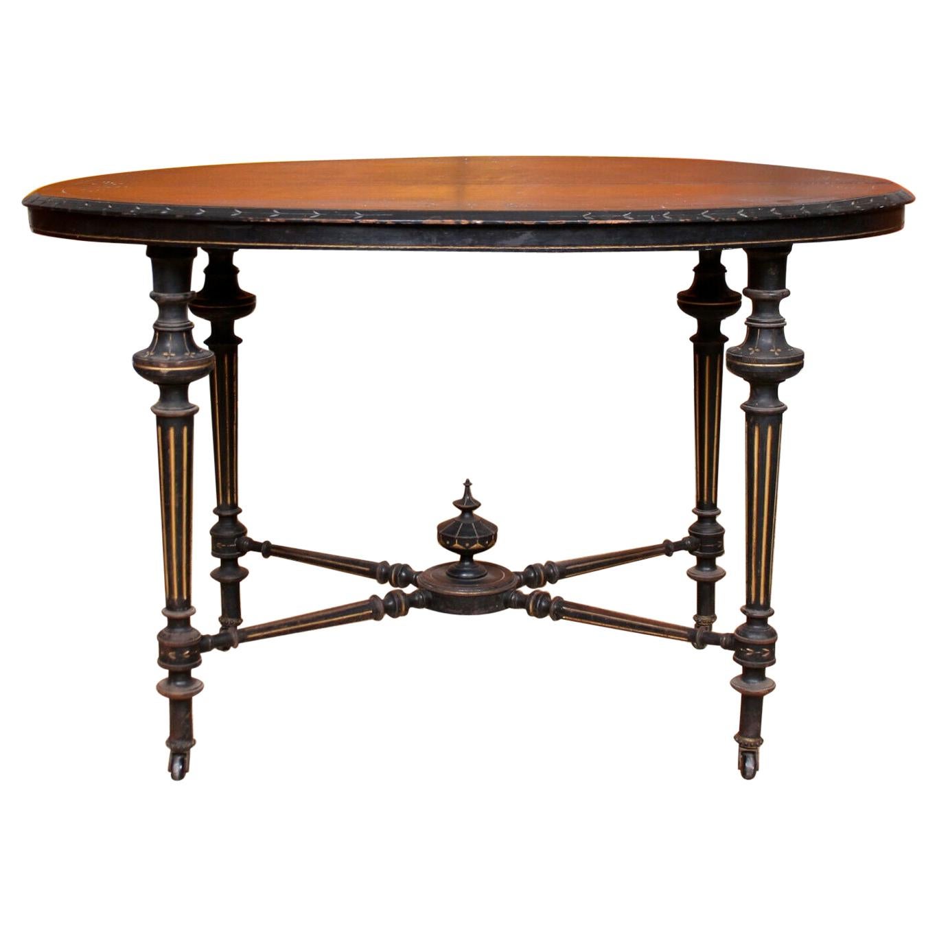 English 19th Century Ebonized Table Dining Centre Console For Sale