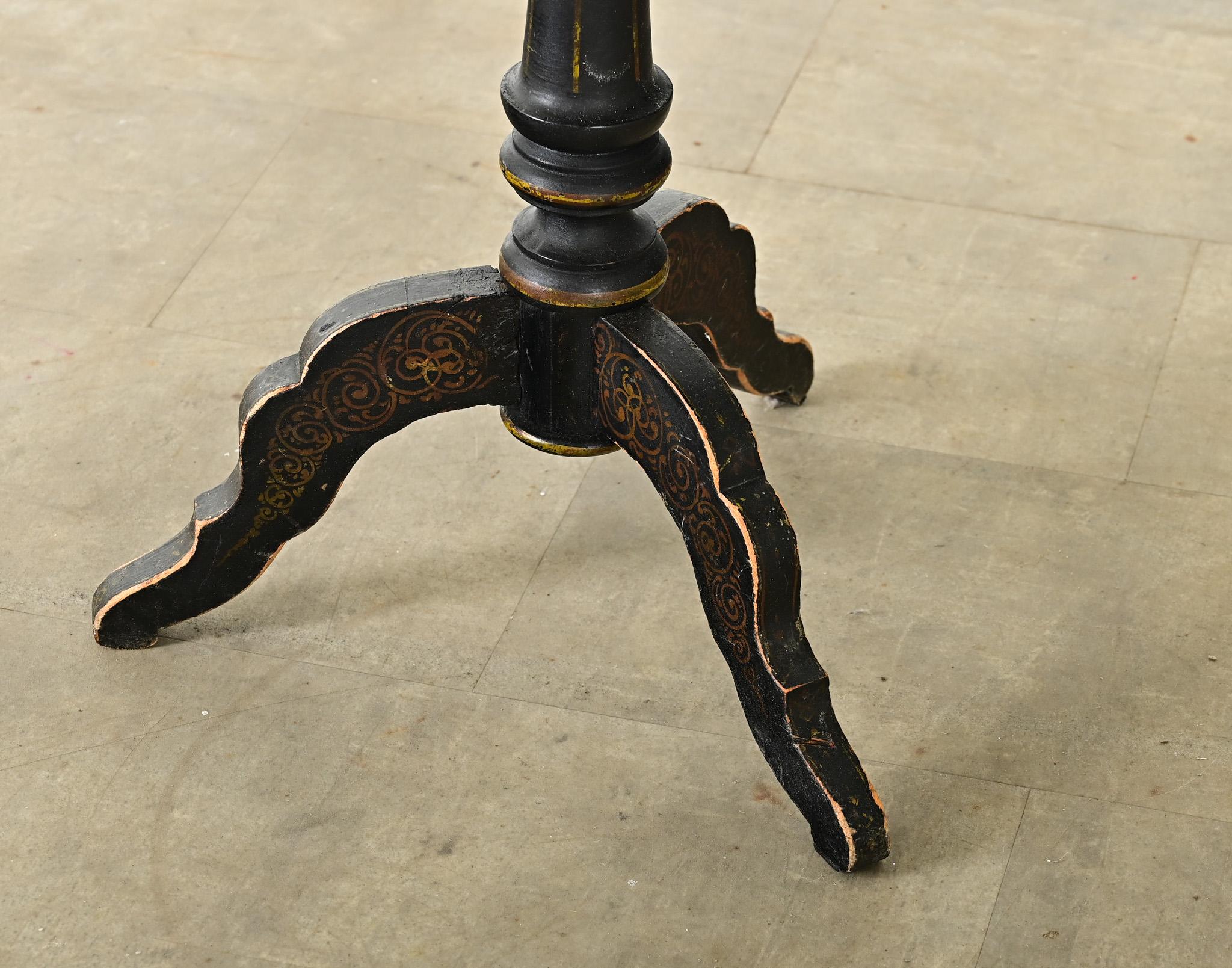 Shell English 19th Century Ebonized Tilt-top Tea Table For Sale