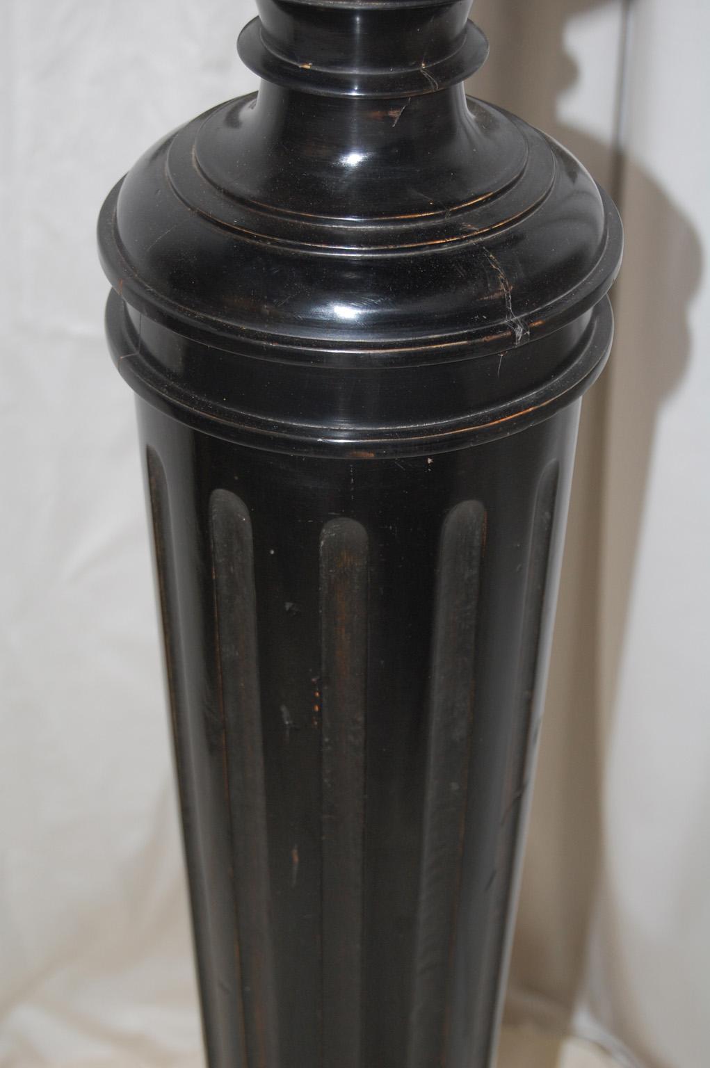 English 19th Century Ebonized Torchere Forty Four Inches High, Reeded Column In Good Condition For Sale In Wells, ME
