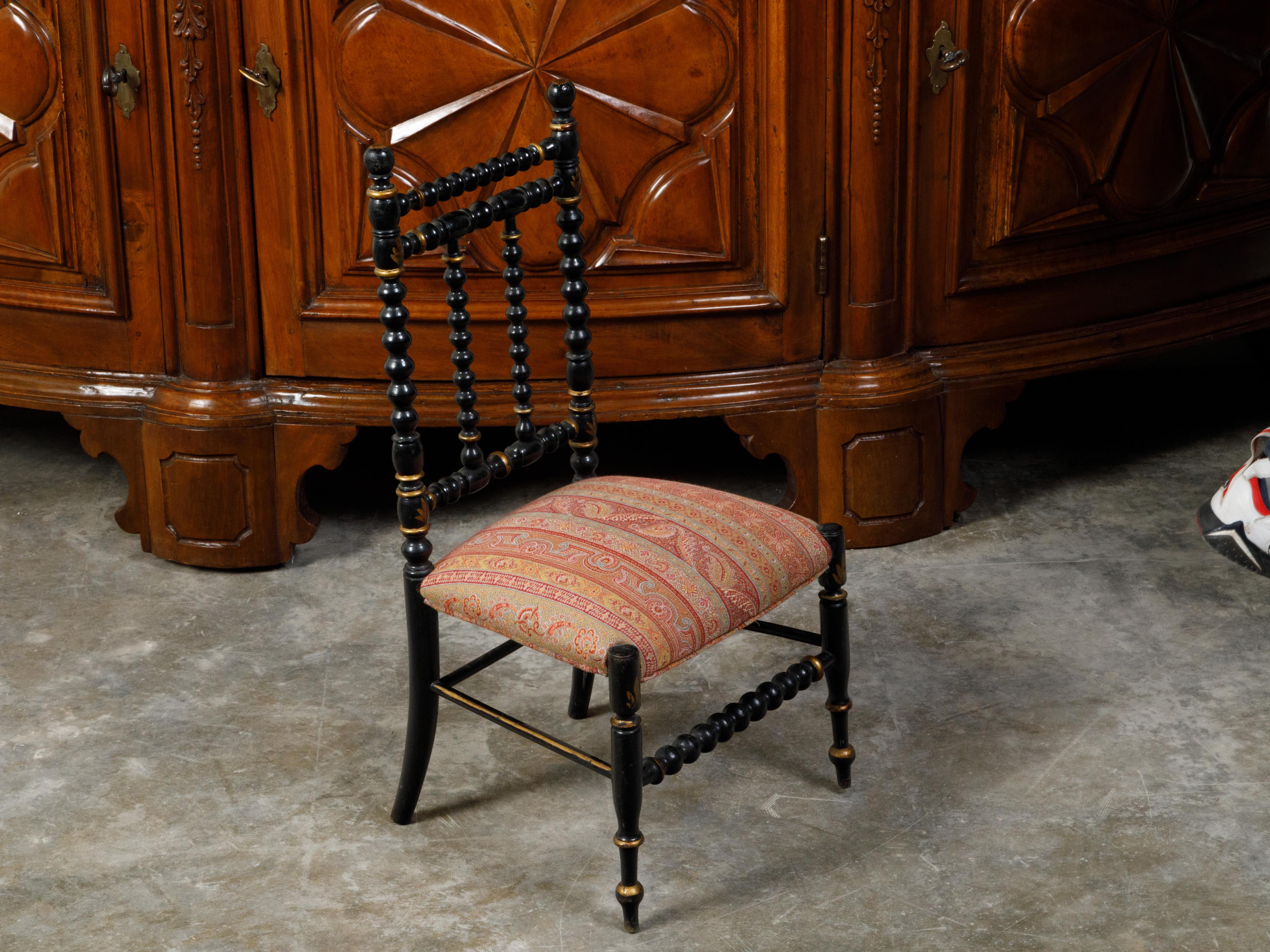 English 19th Century Ebonized Wood Bobbin Child's Chair with Woven Upholstery For Sale 8