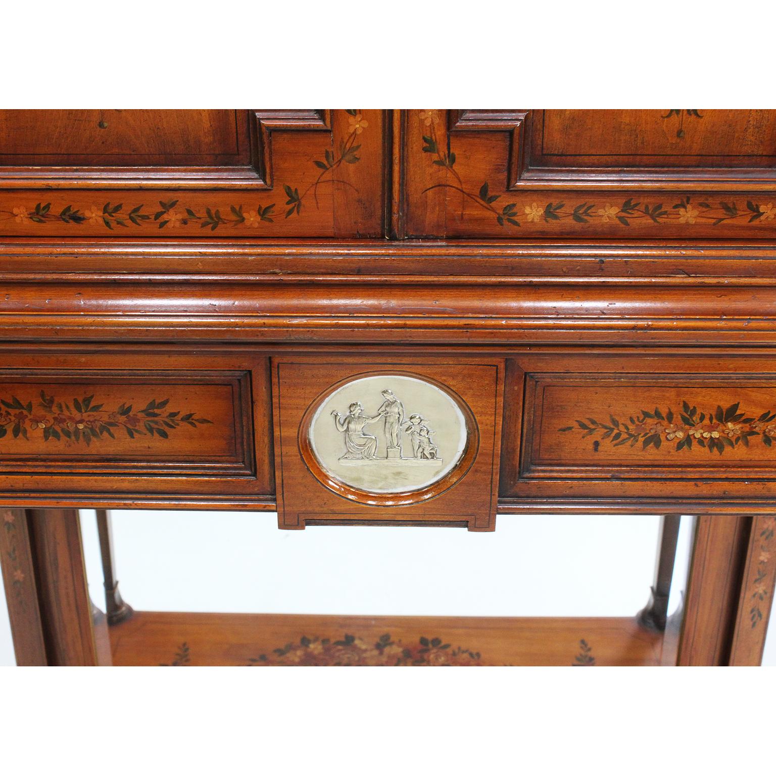 English 19th Century Edwardian Style Painted Satinwood & Silver-Mounted Cabinet For Sale 5