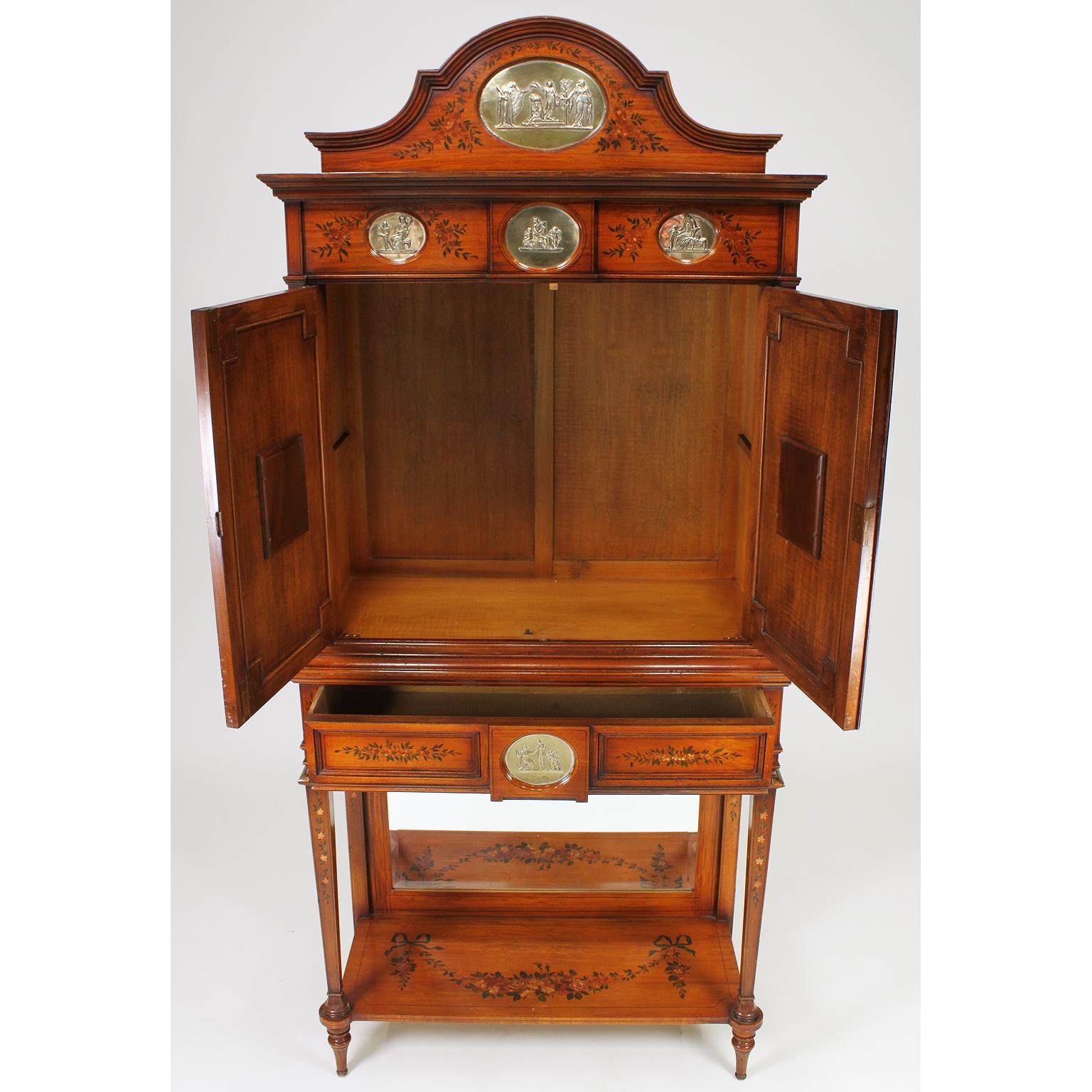 English 19th Century Edwardian Style Painted Satinwood & Silver-Mounted Cabinet For Sale 6