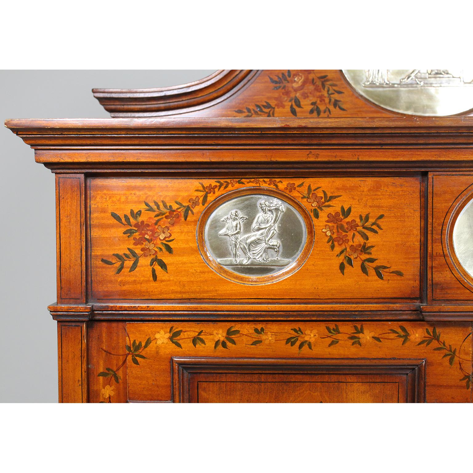 Early 20th Century English 19th Century Edwardian Style Painted Satinwood & Silver-Mounted Cabinet For Sale