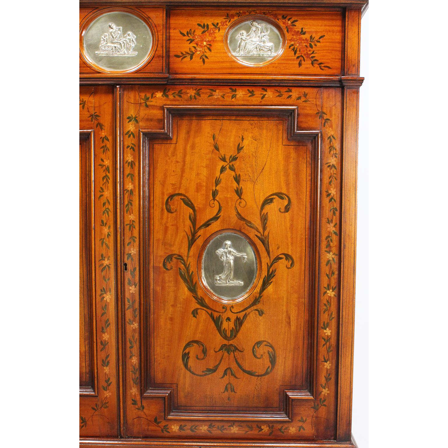 English 19th Century Edwardian Style Painted Satinwood & Silver-Mounted Cabinet For Sale 2