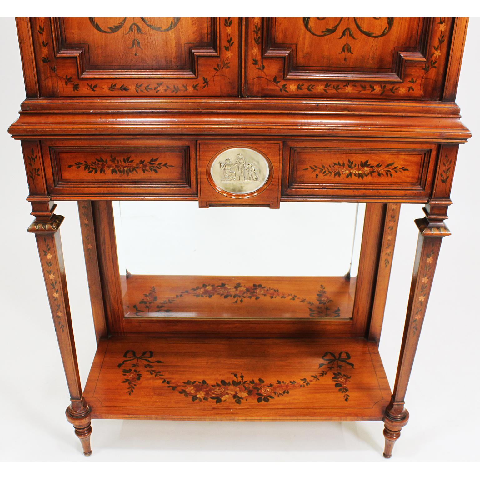 English 19th Century Edwardian Style Painted Satinwood & Silver-Mounted Cabinet For Sale 4