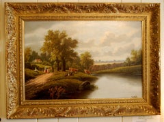 English 19th Century Etty Horton Original Oil on Canvas "The Riverside"