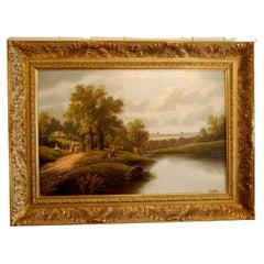 English 19th Century Etty Horton Original Oil on Canvas "The Riverside"