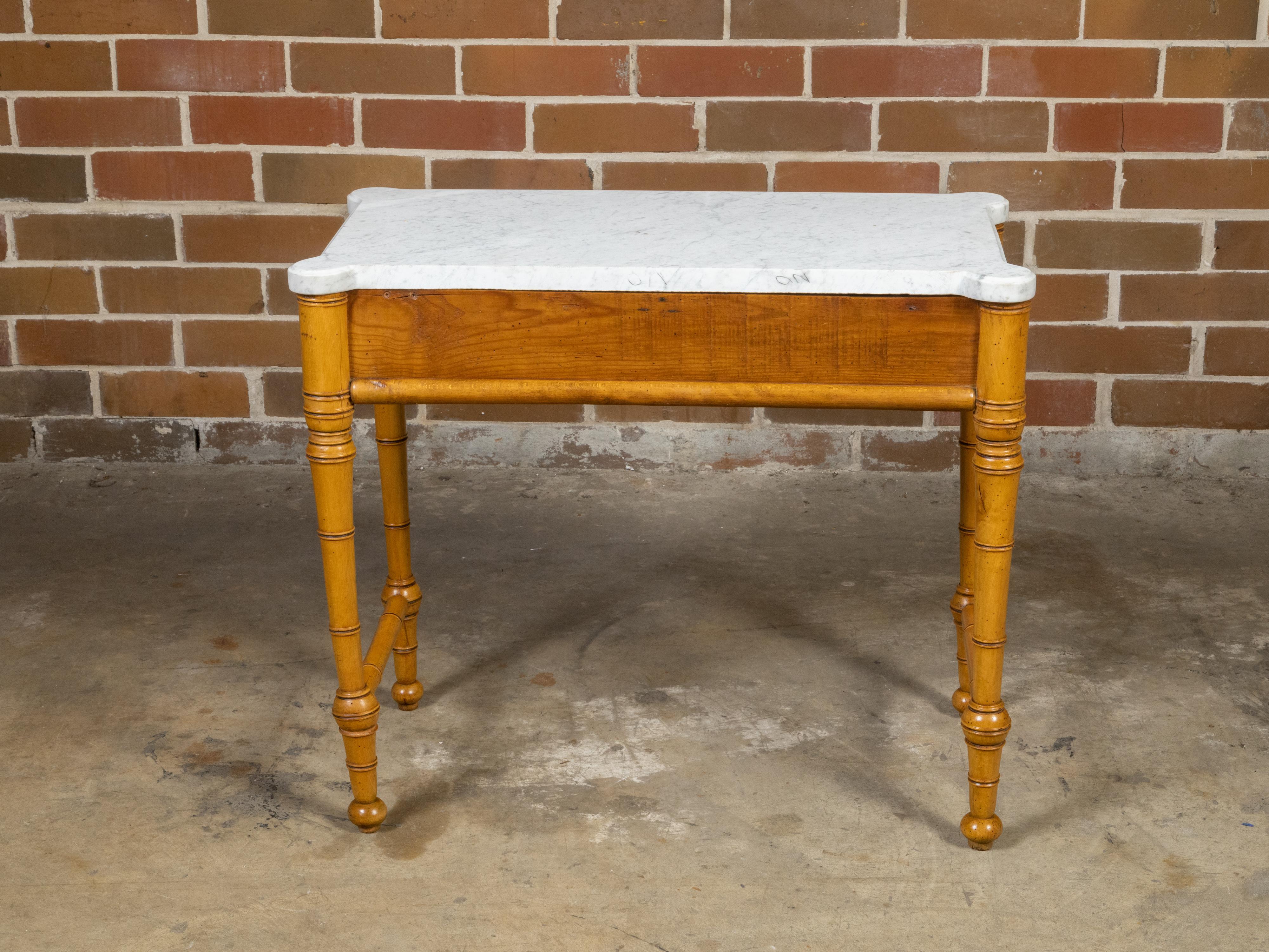 English 19th Century Faux Bamboo Console Table with Drawer and White Marble Top In Good Condition For Sale In Atlanta, GA