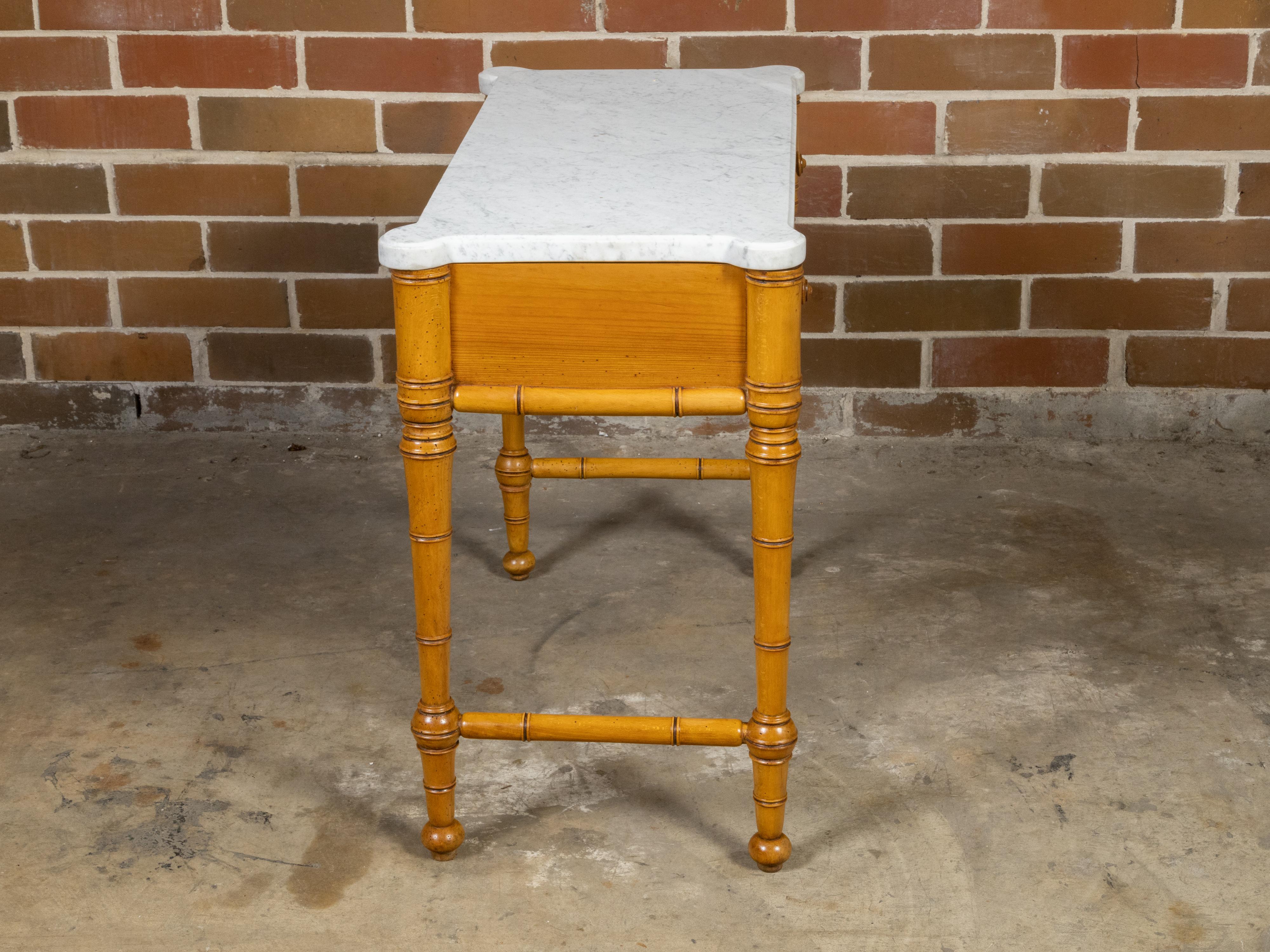 English 19th Century Faux Bamboo Console Table with Drawer and White Marble Top For Sale 3