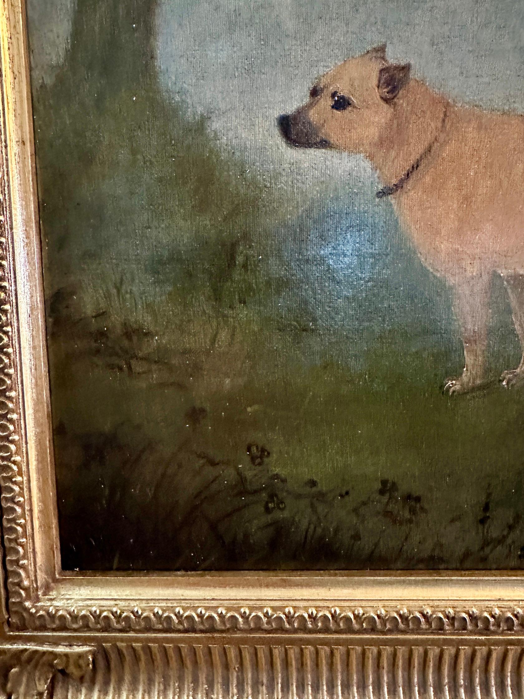 English 19th century Folk Art portrait of a dog, terrier, hound landscape For Sale 1