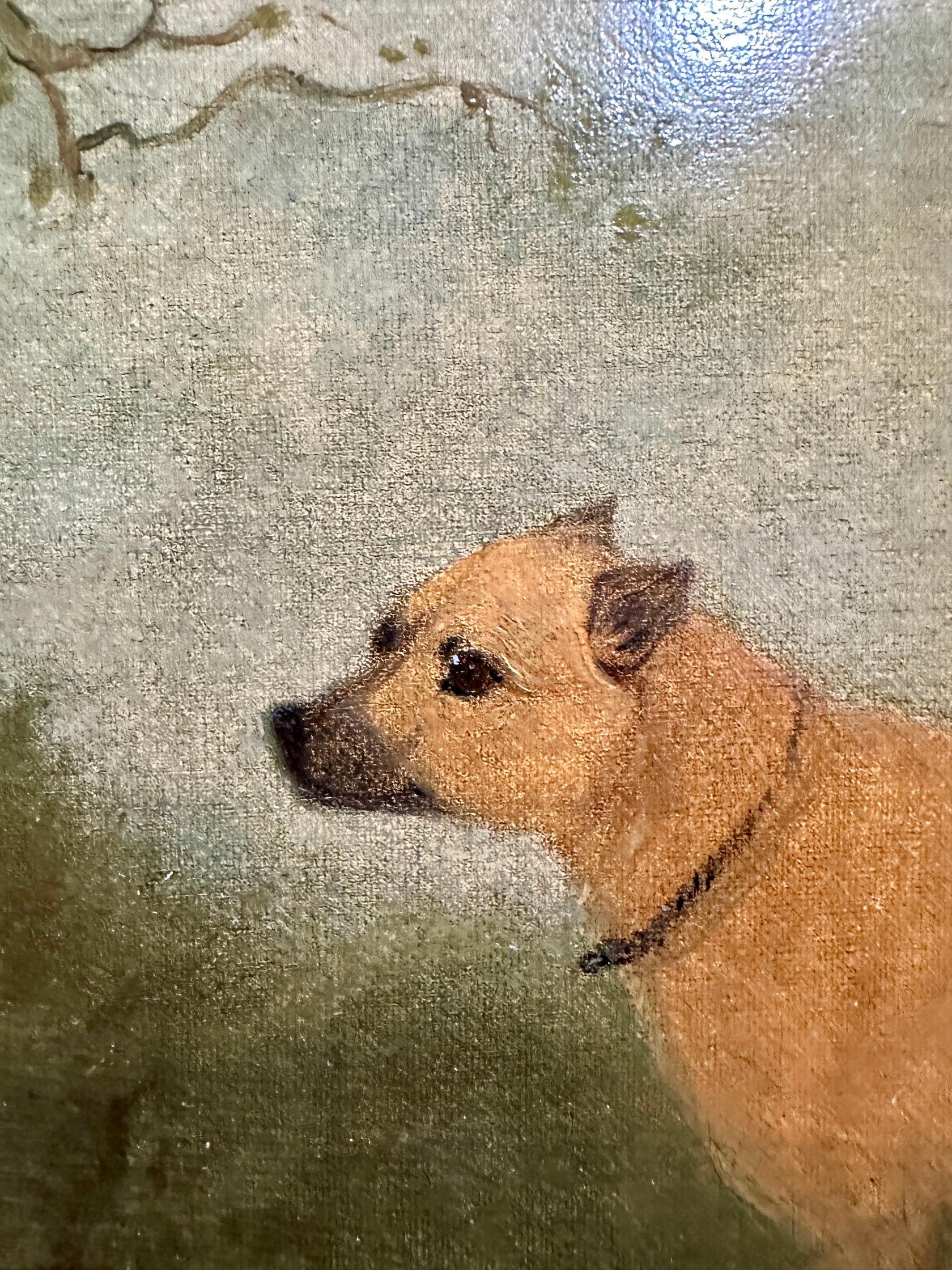 English 19th century Folk Art portrait of a dog, terrier, hound landscape For Sale 4