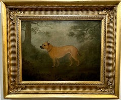 English 19th century Folk Art portrait of a dog, terrier, hound landscape