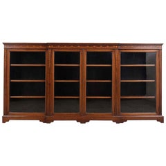 English 19th Century Four Doors Inlaid Mahogany Bookcase