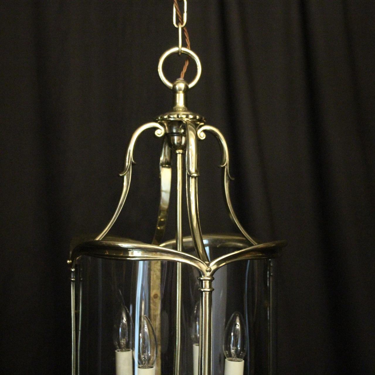Polished English 19th Century Four Light Convex Antique Hall Lantern