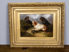 English 19th Century Framed Oil Painting of Terriers Dogs After Armfield