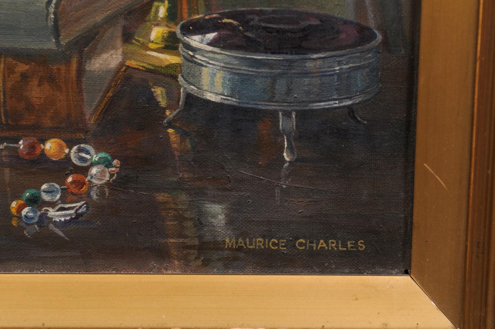 English 19th Century Framed Still-Life Violin Painting Signed Maurice Charles For Sale 3