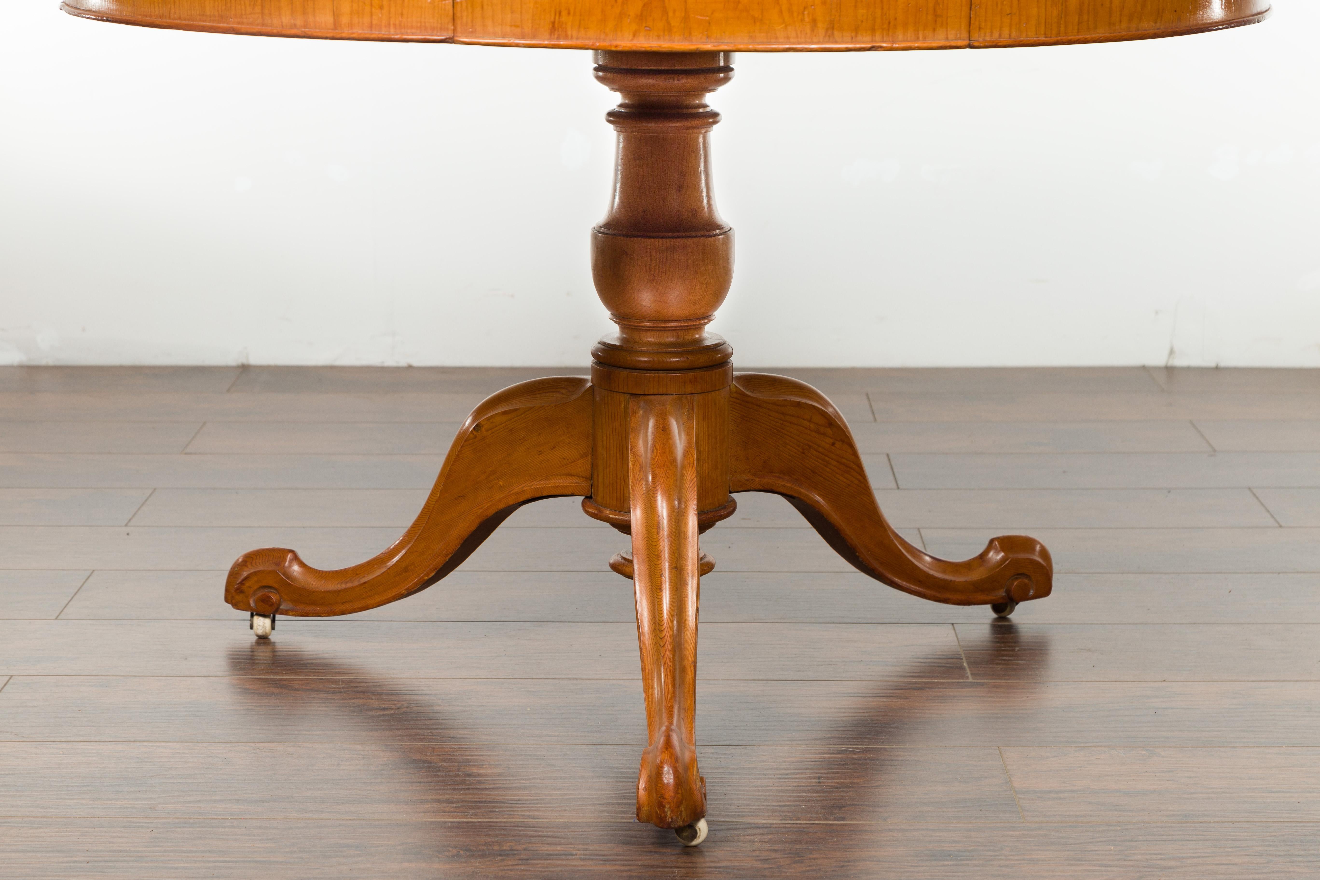 English 19th Century Fruitwood Table with Brown Leather Top and Tripod Base 2