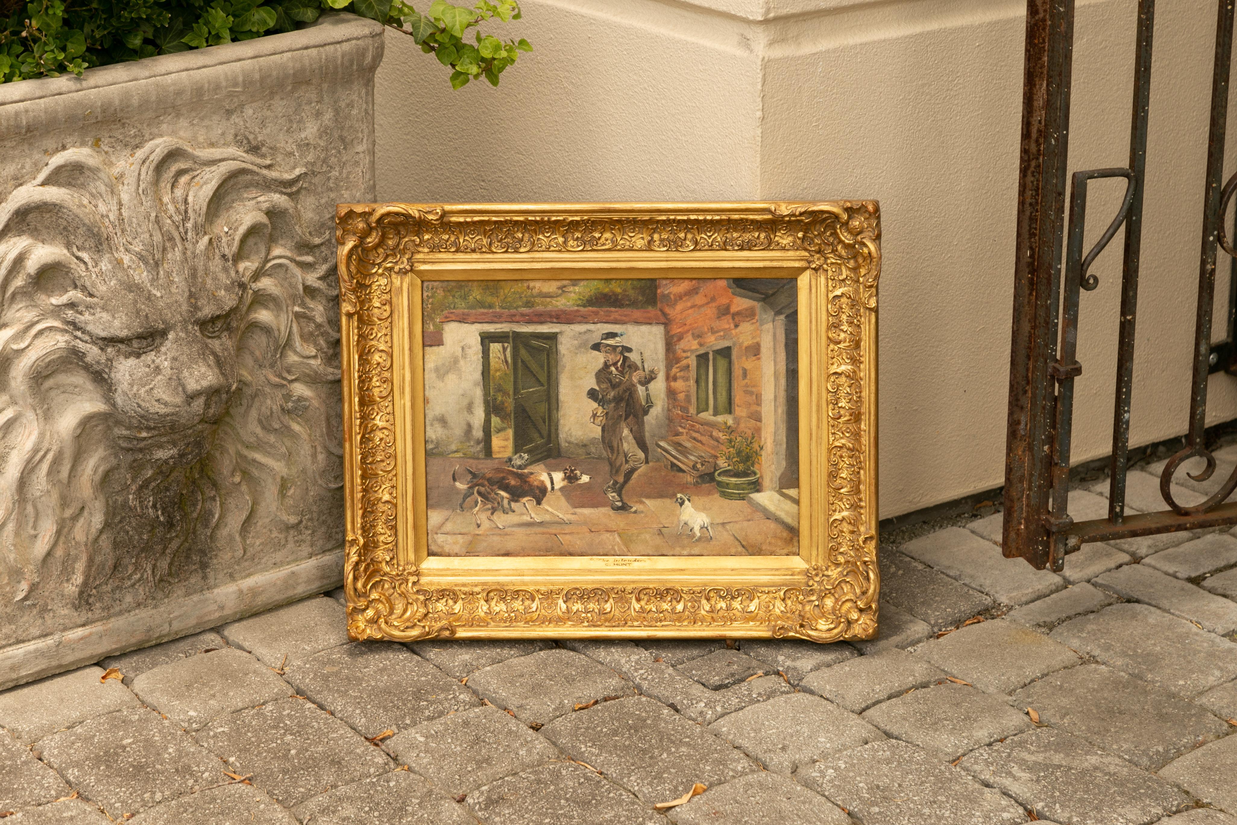 English 19th Century Genre Painting by Charles Hunt Jr, Entitled The Intruder For Sale 7