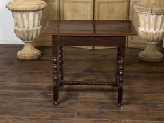 English 19th Century Geometric Front Oak Bobbin Legs Side Table with Drawer