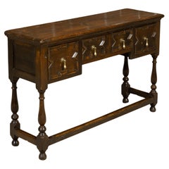 English 19th Century Geometric Front Oak Server with Three Carved Drawers