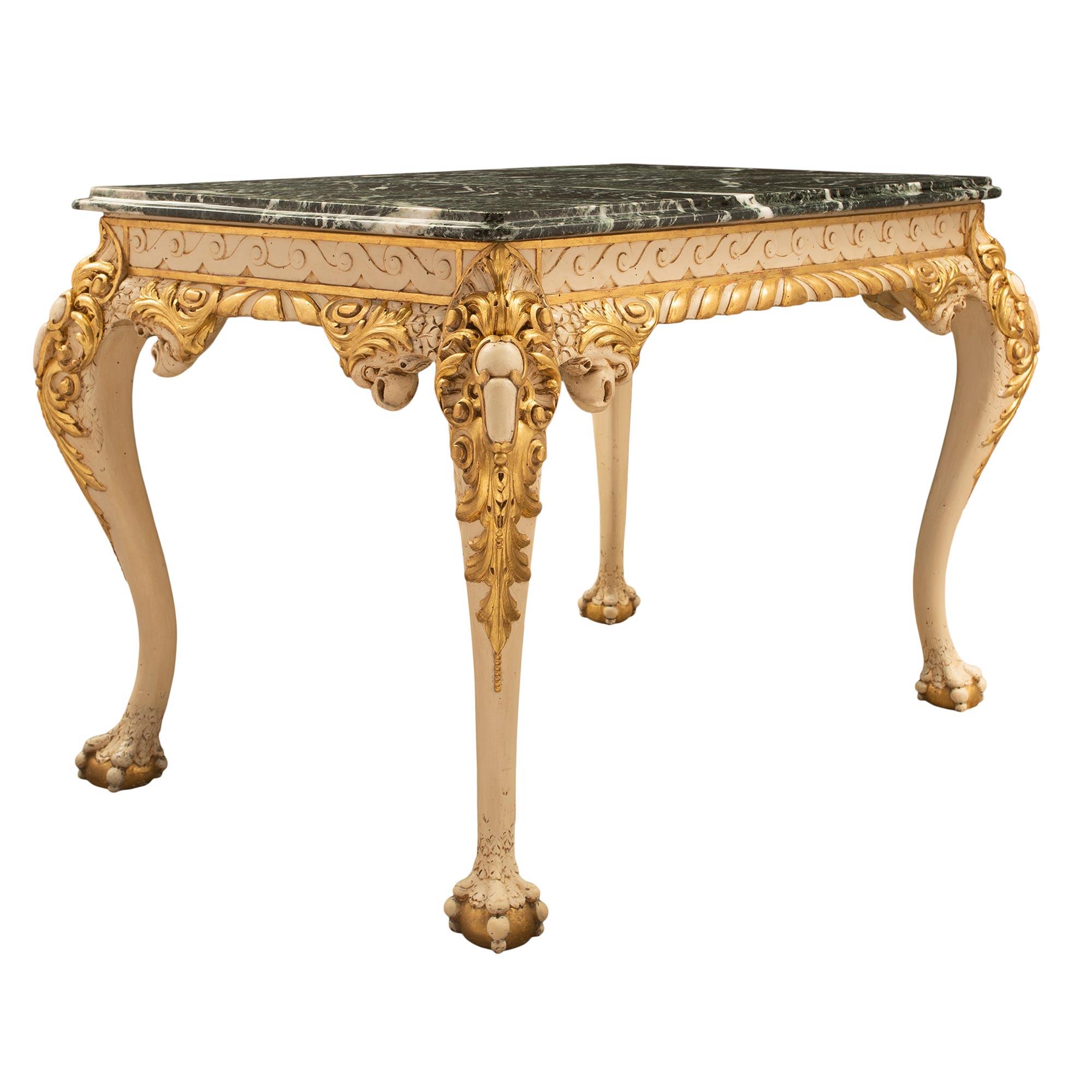 Patinated English 19th Century George II St. Giltwood and Marble Center Table For Sale