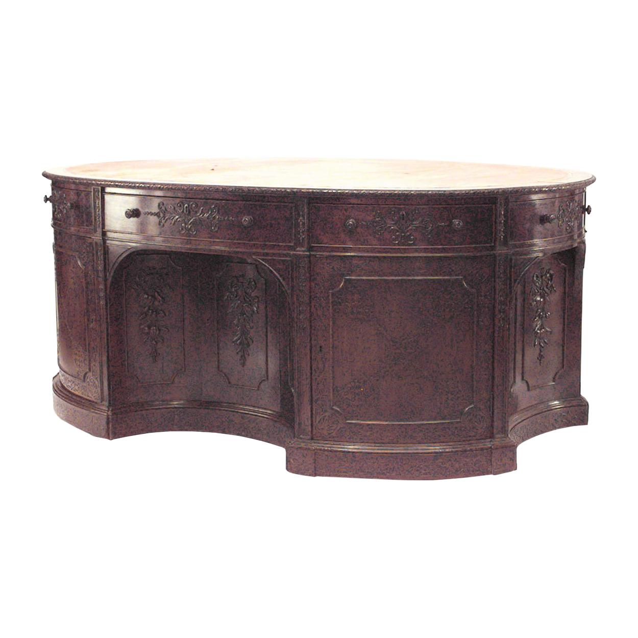 English 19th Century Georgian Style Mahogany Oval Partners Desk with Leather Top For Sale