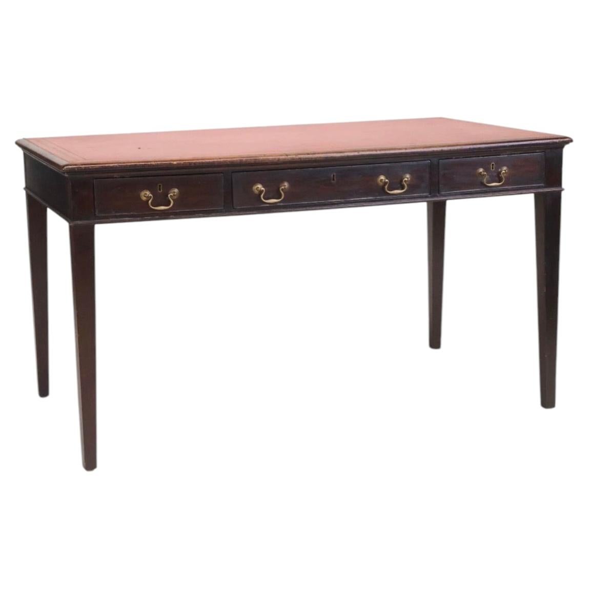 English 19th Century Georgian Style Mahogany Writing Desk with Red Leather Top