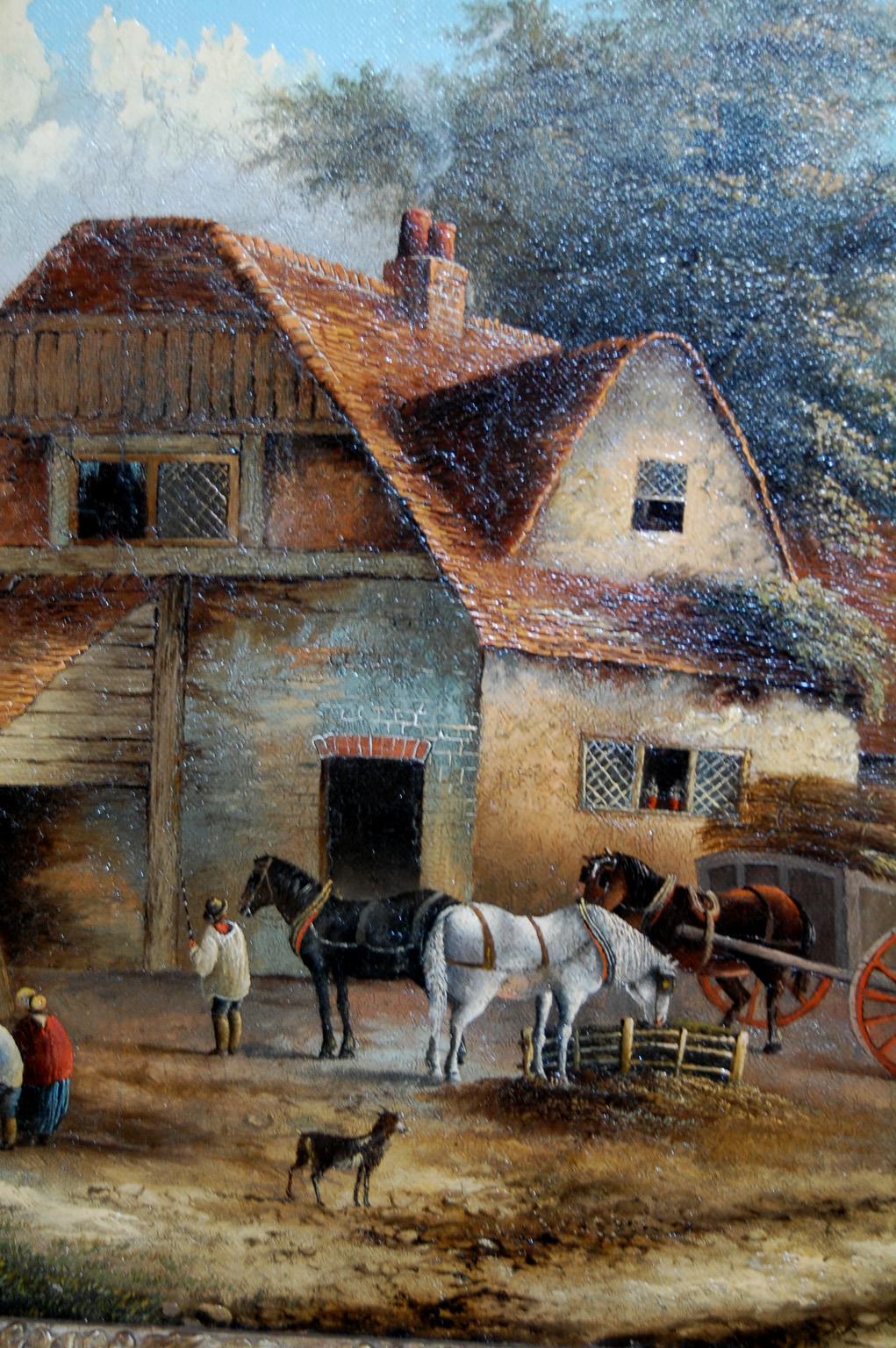 Paint English 19th Century Georgina Lara Original Oil on Canvas -Suffolk Village Scene