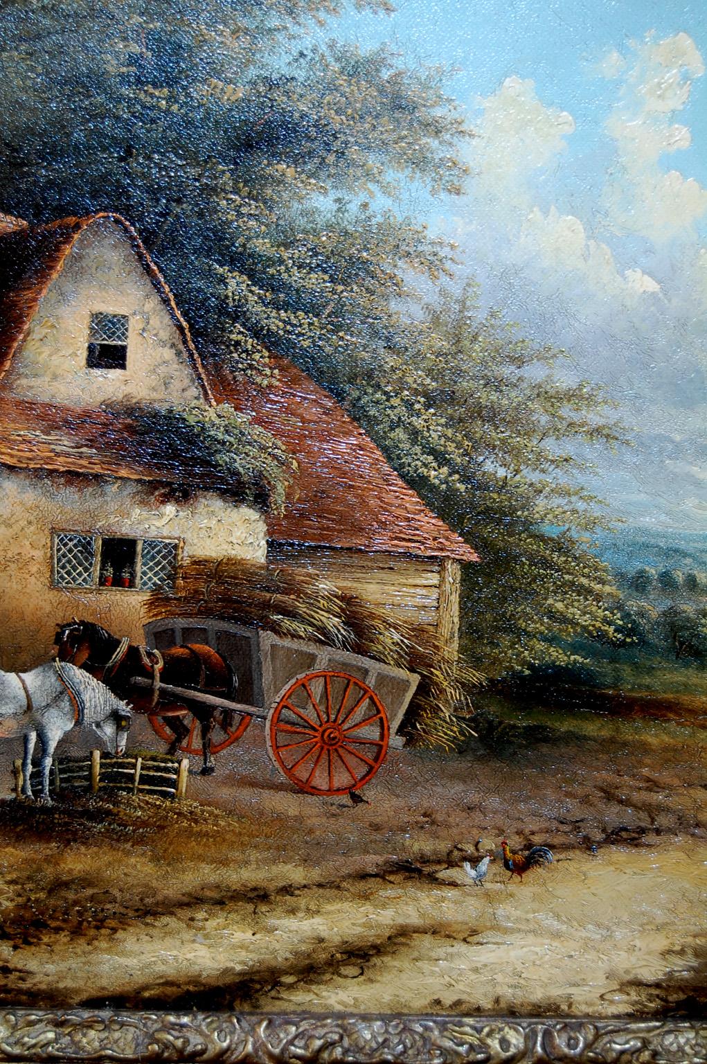 English 19th Century Georgina Lara Original Oil on Canvas -Suffolk Village Scene 1