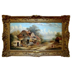 Antique English 19th Century Georgina Lara Original Oil on Canvas -Suffolk Village Scene