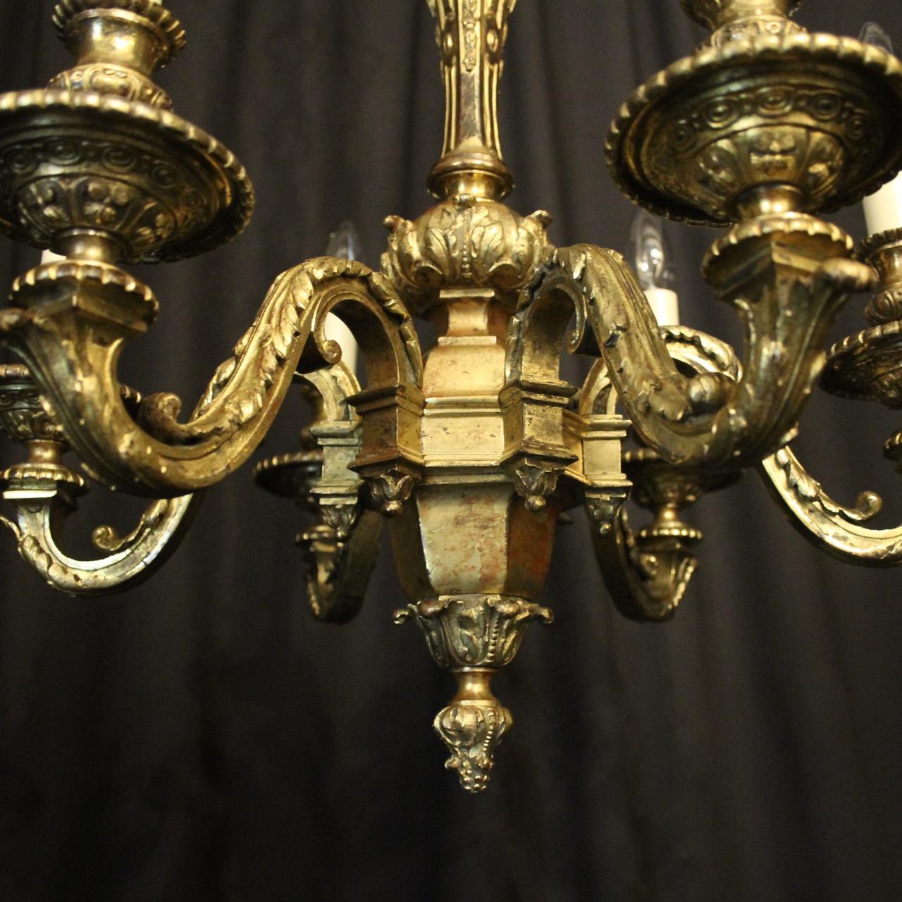 Rococo English 19th Century Gilded Bronze 6-Light Chandelier