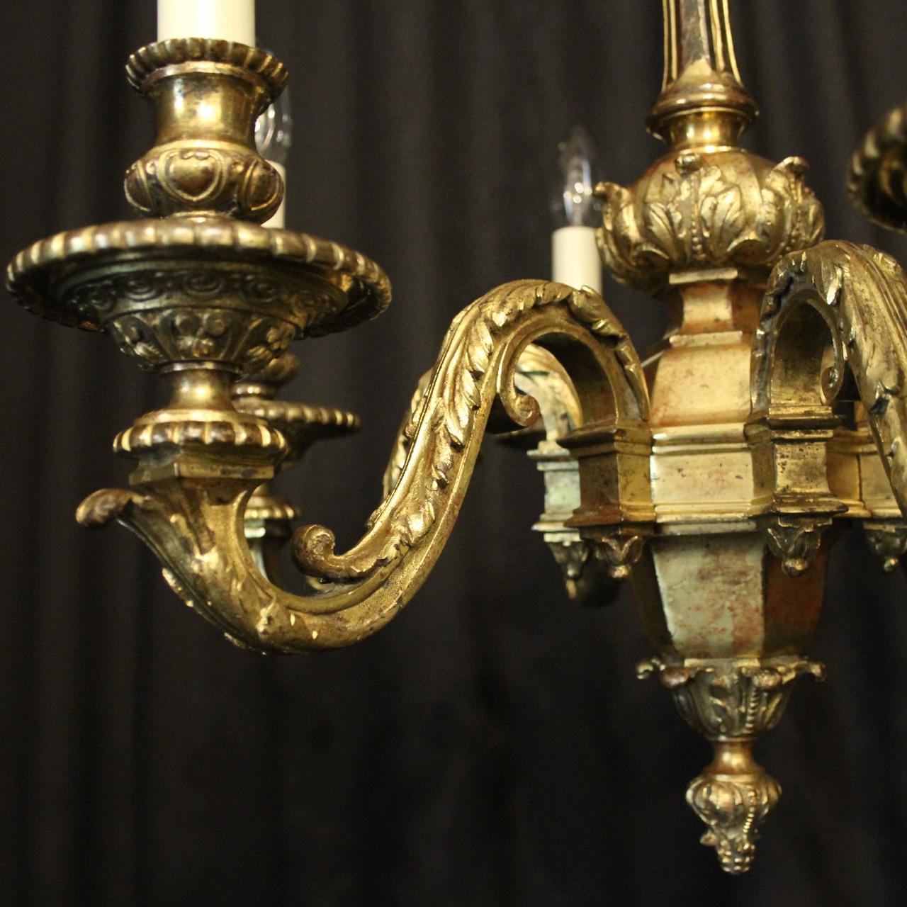 English 19th Century Gilded Bronze 6-Light Chandelier (Vergoldet)