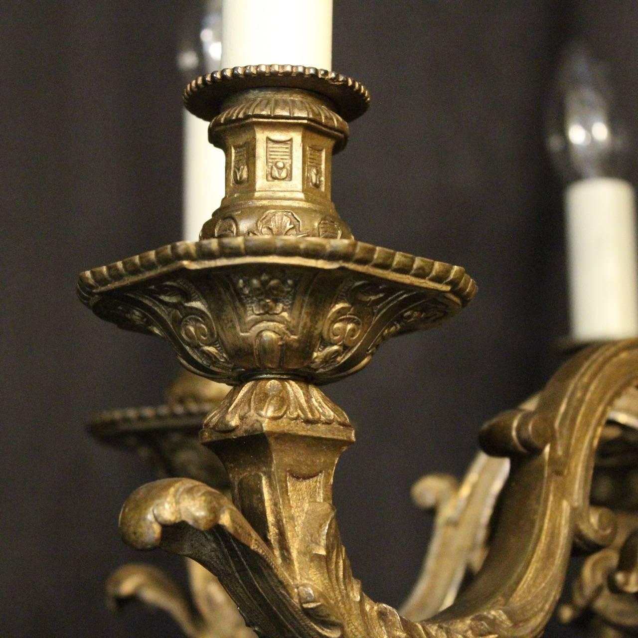 Gilt English 19th Century Gilded Bronze Six-Light Chandelier