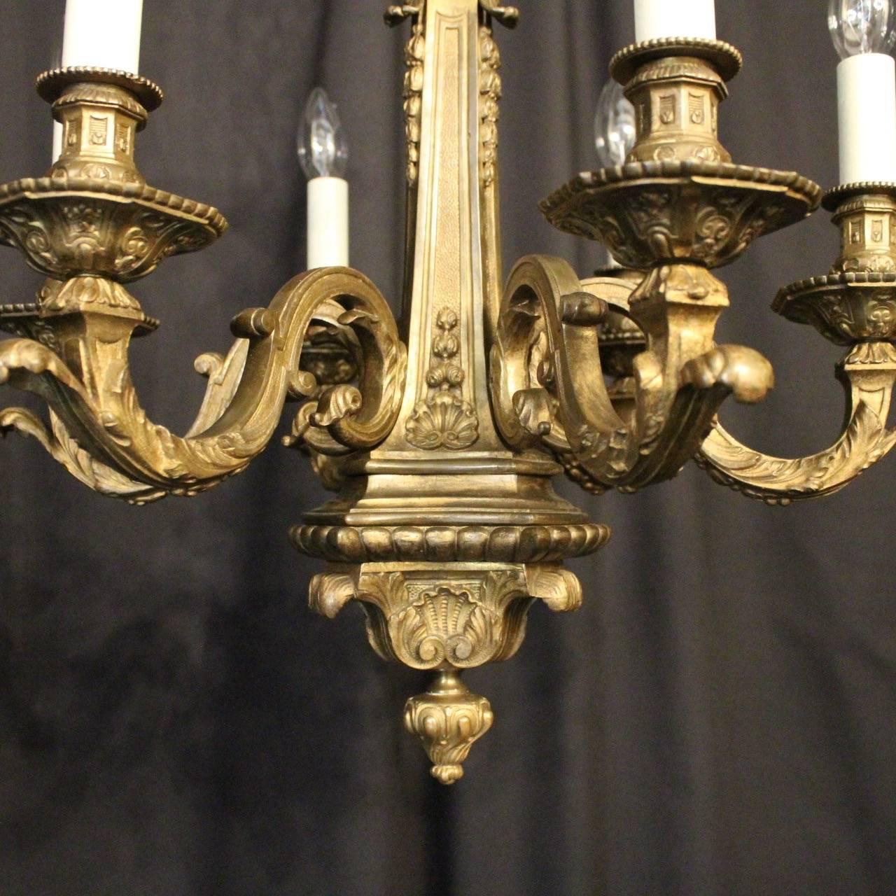 English 19th Century Gilded Bronze Six-Light Chandelier 1