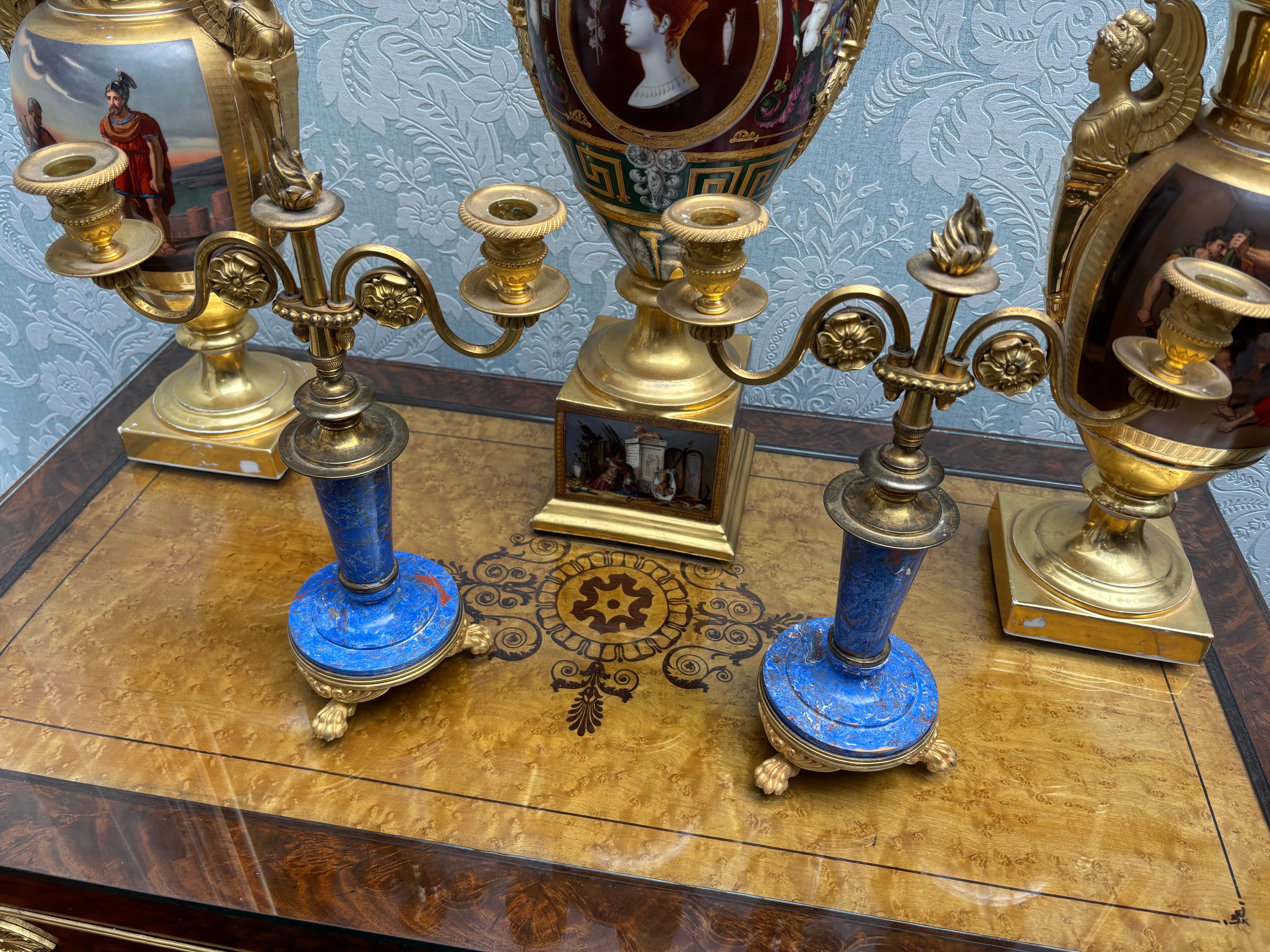 English 19th Century Gilt Bronze and Lapis Lazuli Scagliola Candlesticks For Sale 4