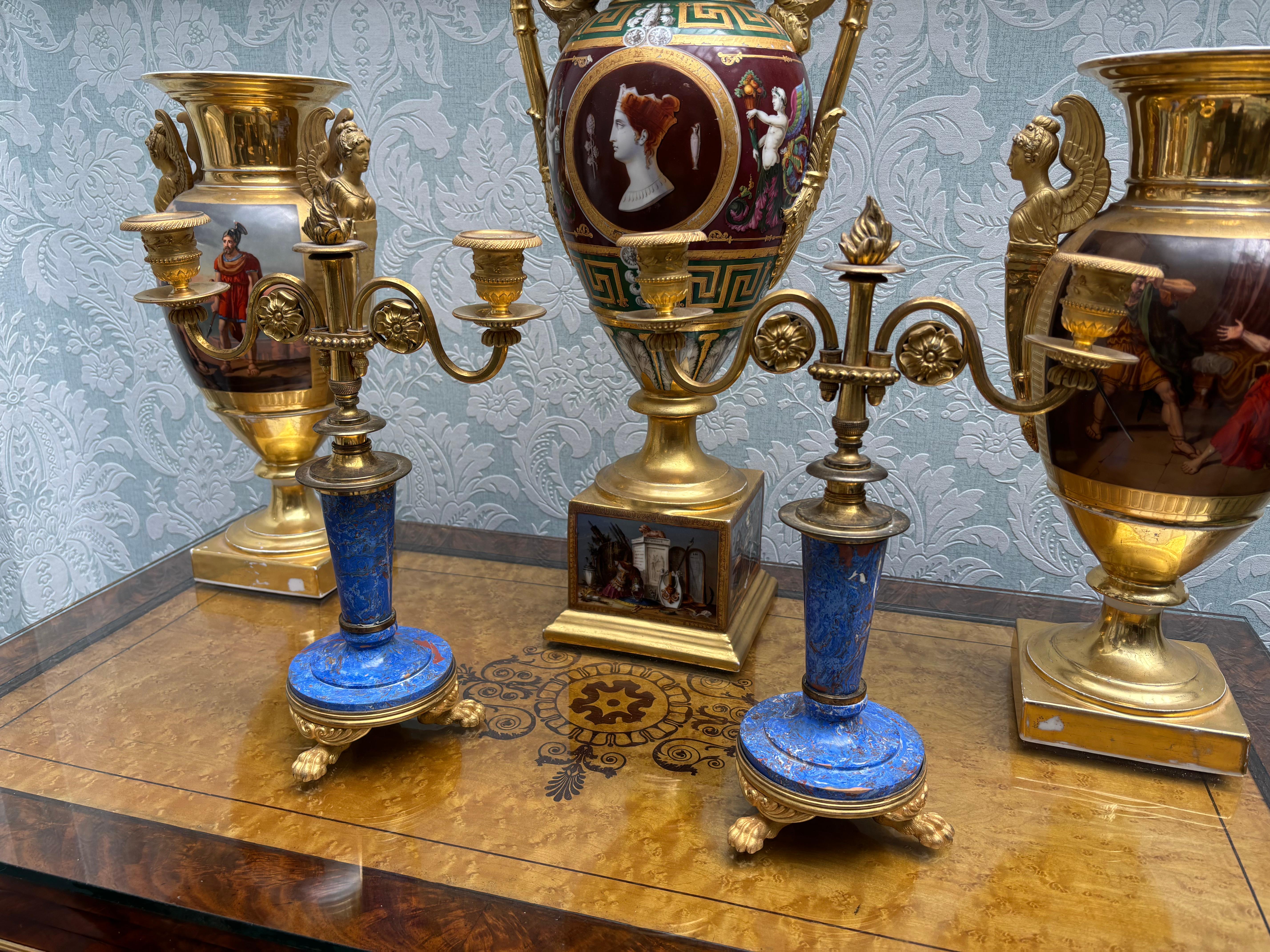 English 19th Century Gilt Bronze and Lapis Lazuli Scagliola Candlesticks For Sale 5