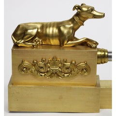 English 19th Century Gilt Bronze Fireplace Fender Chenet with Greyhound Dogs