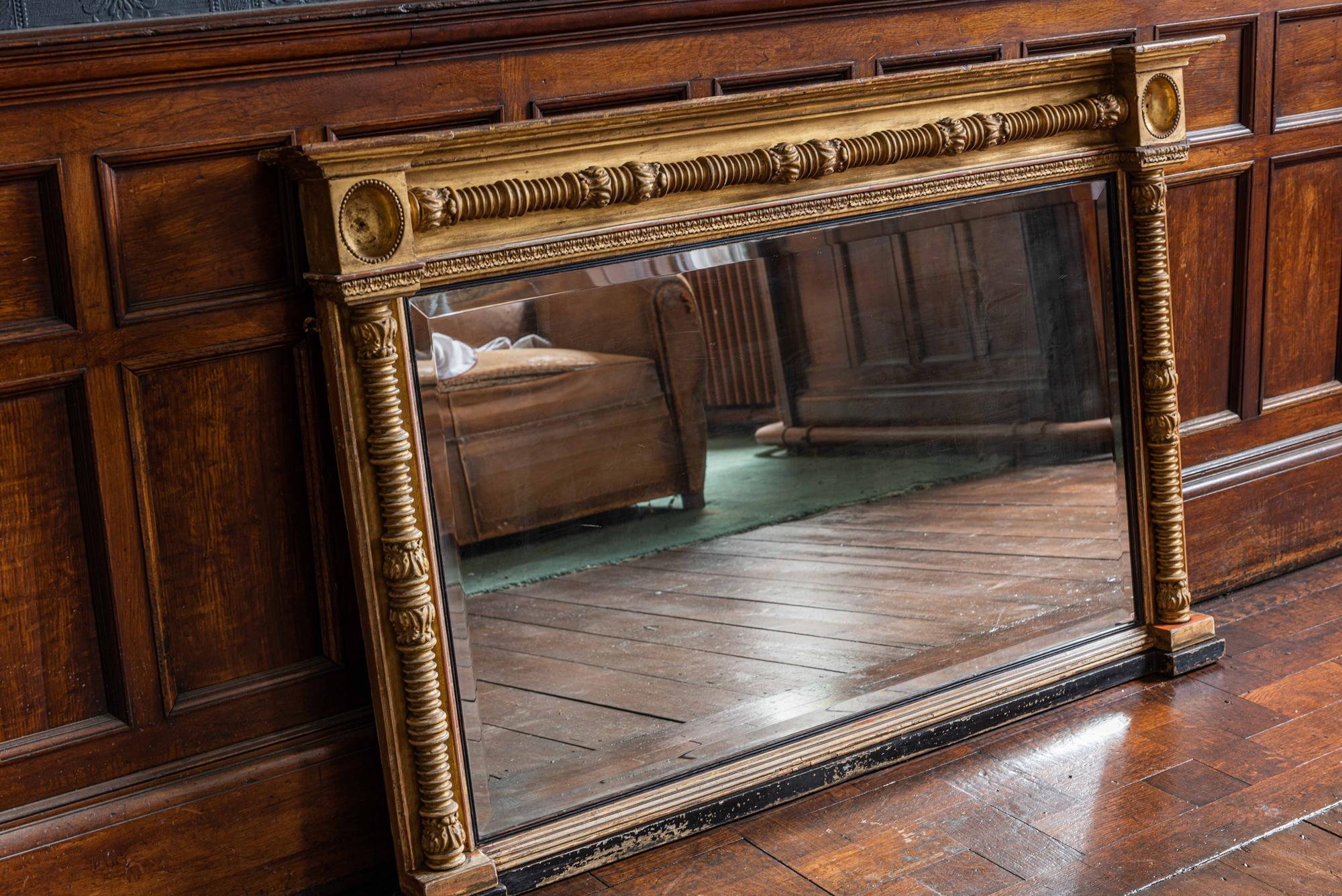 English 19th Century Gilt and Ebonized Bevelled Overmantle Mirror 4