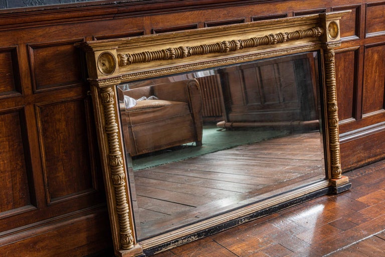 English 19th Century Gilt and Ebonized Bevelled Overmantle Mirror For Sale 5
