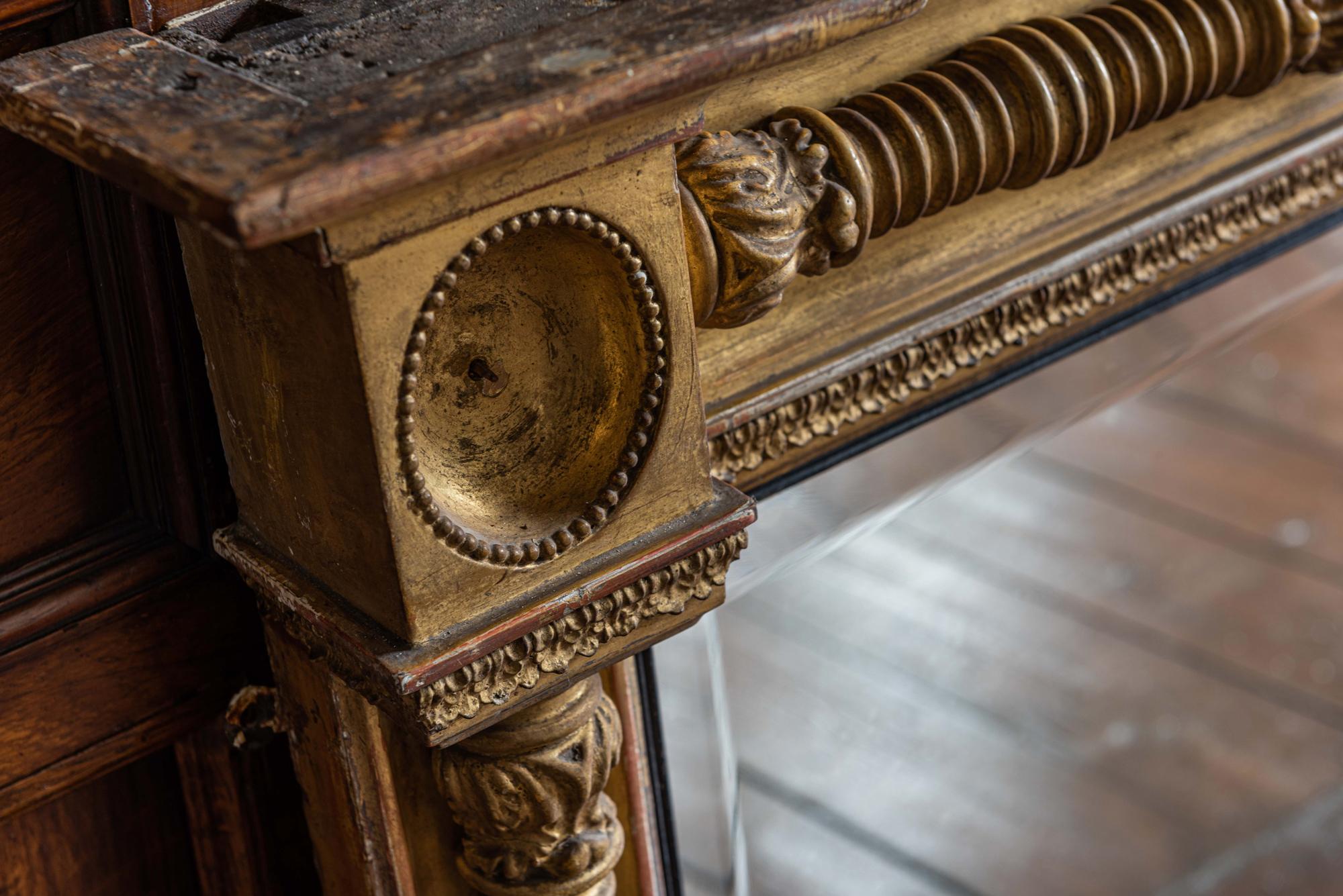 English 19th Century Gilt and Ebonized Bevelled Overmantle Mirror 5