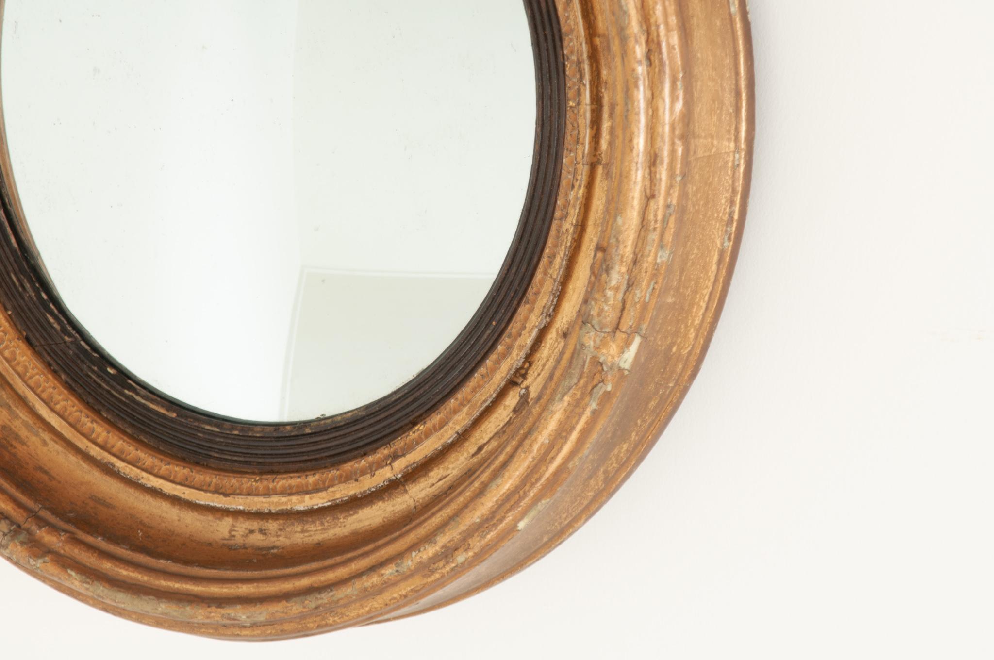 Hand-Painted English 19th Century Gold Gilt Convex Mirror