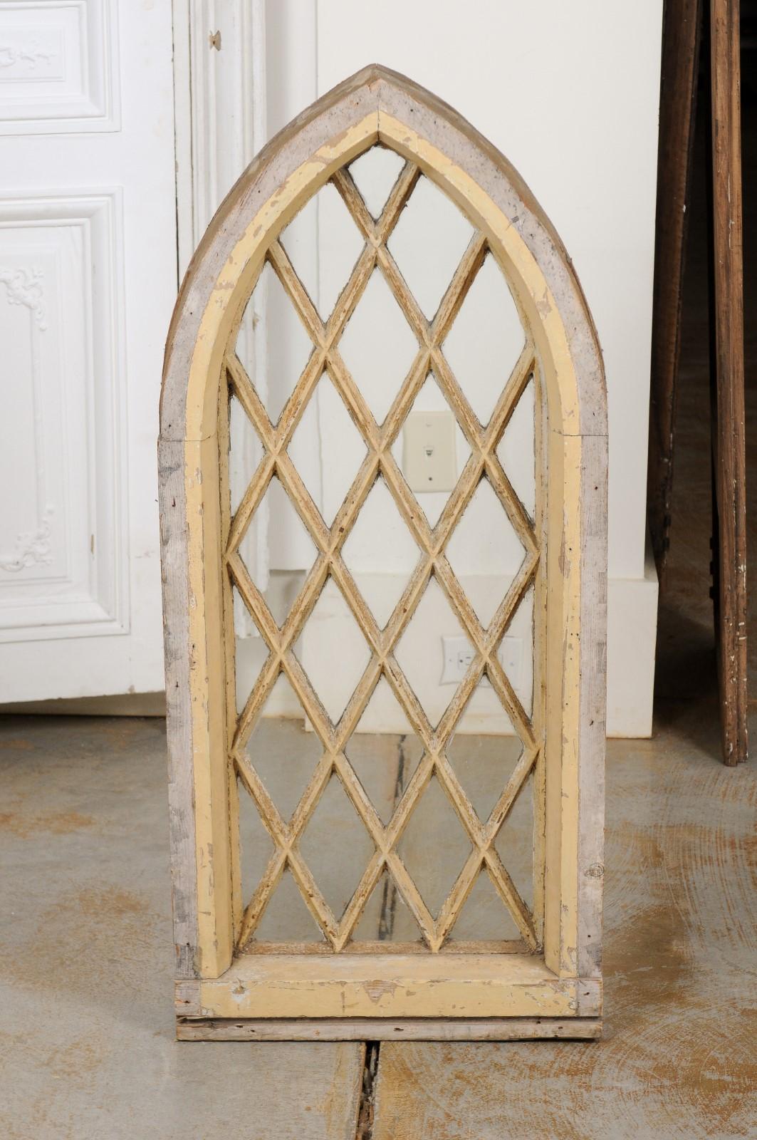 Wood English 19th Century Gothic Revival Broken Arch Church Window with Mullions
