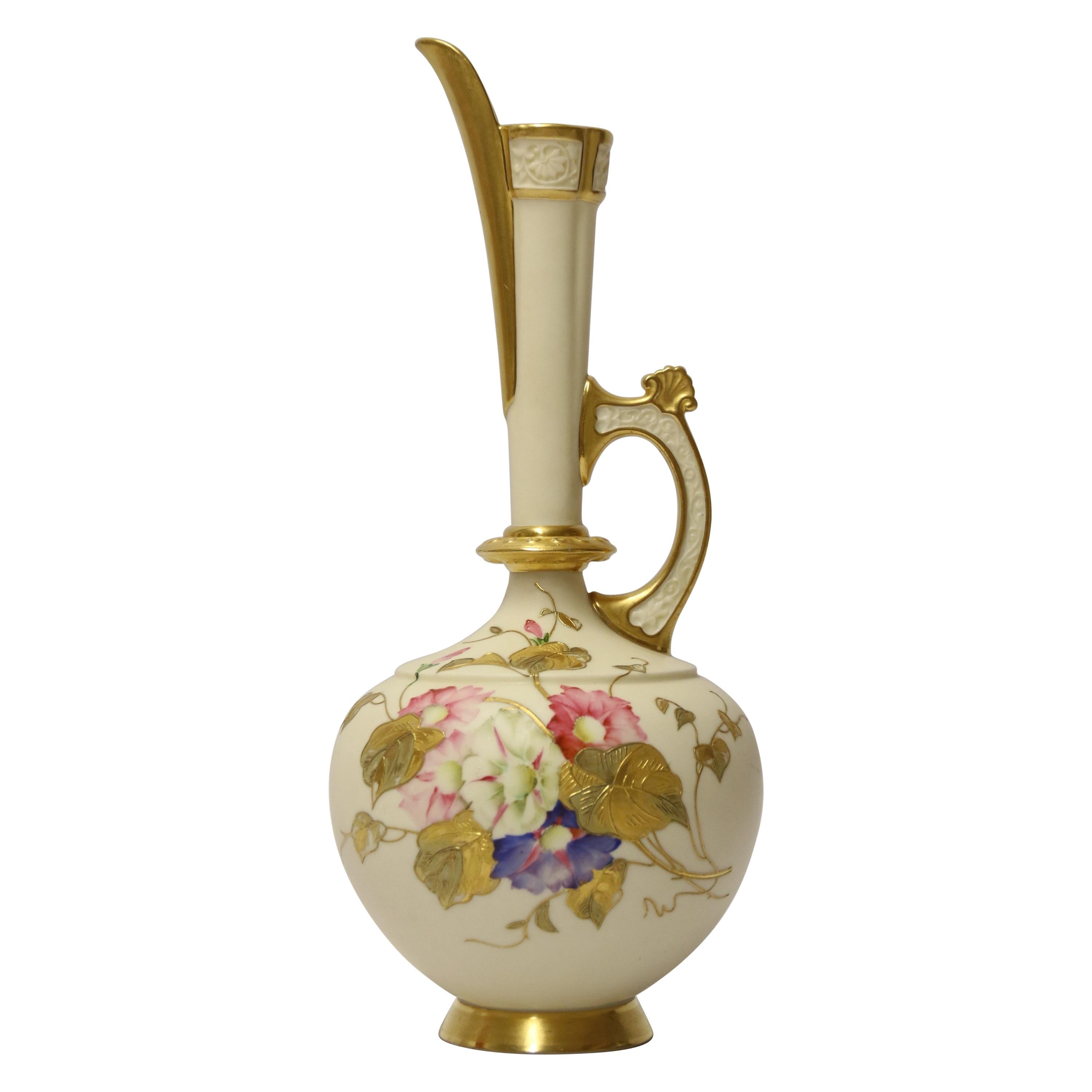 English 19th Century Hand Painted Royal Worcester Porcelain Jug Dated 1888 For Sale