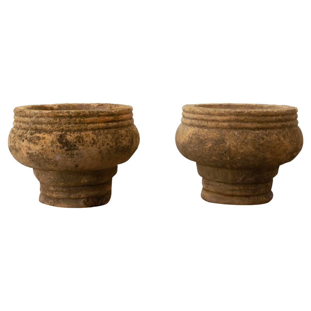 Maceteros ingleses de terracota pesada del siglo XIX