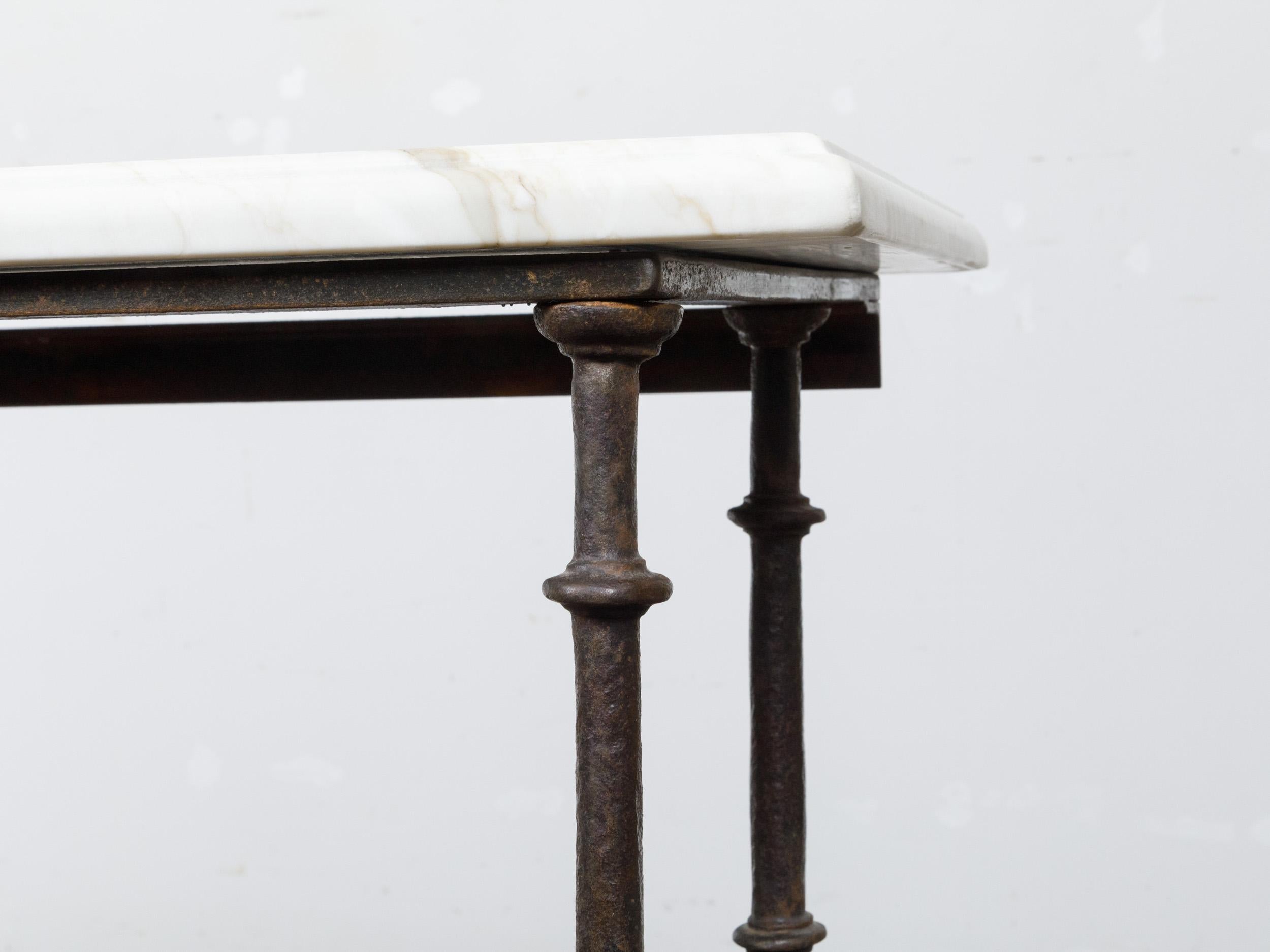 English 19th Century Iron Console Table with White Marble Top and Bronze Horse For Sale 13