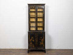 English 19th Century Japanned Chinoiserie Bookcase Cabinet