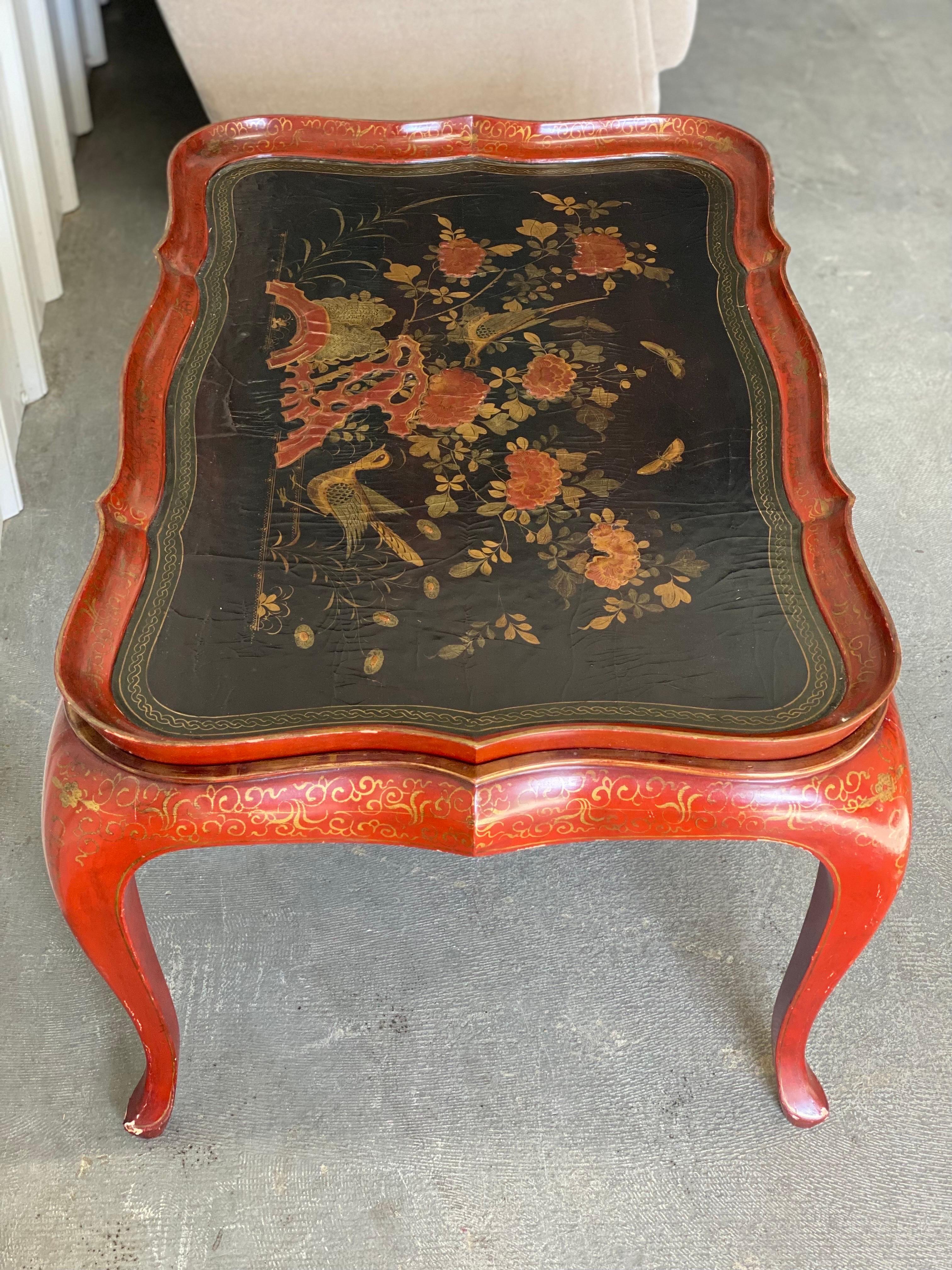 English 19th Century Lacquer Tray on Later Stand, Sourced by David Easton For Sale 5