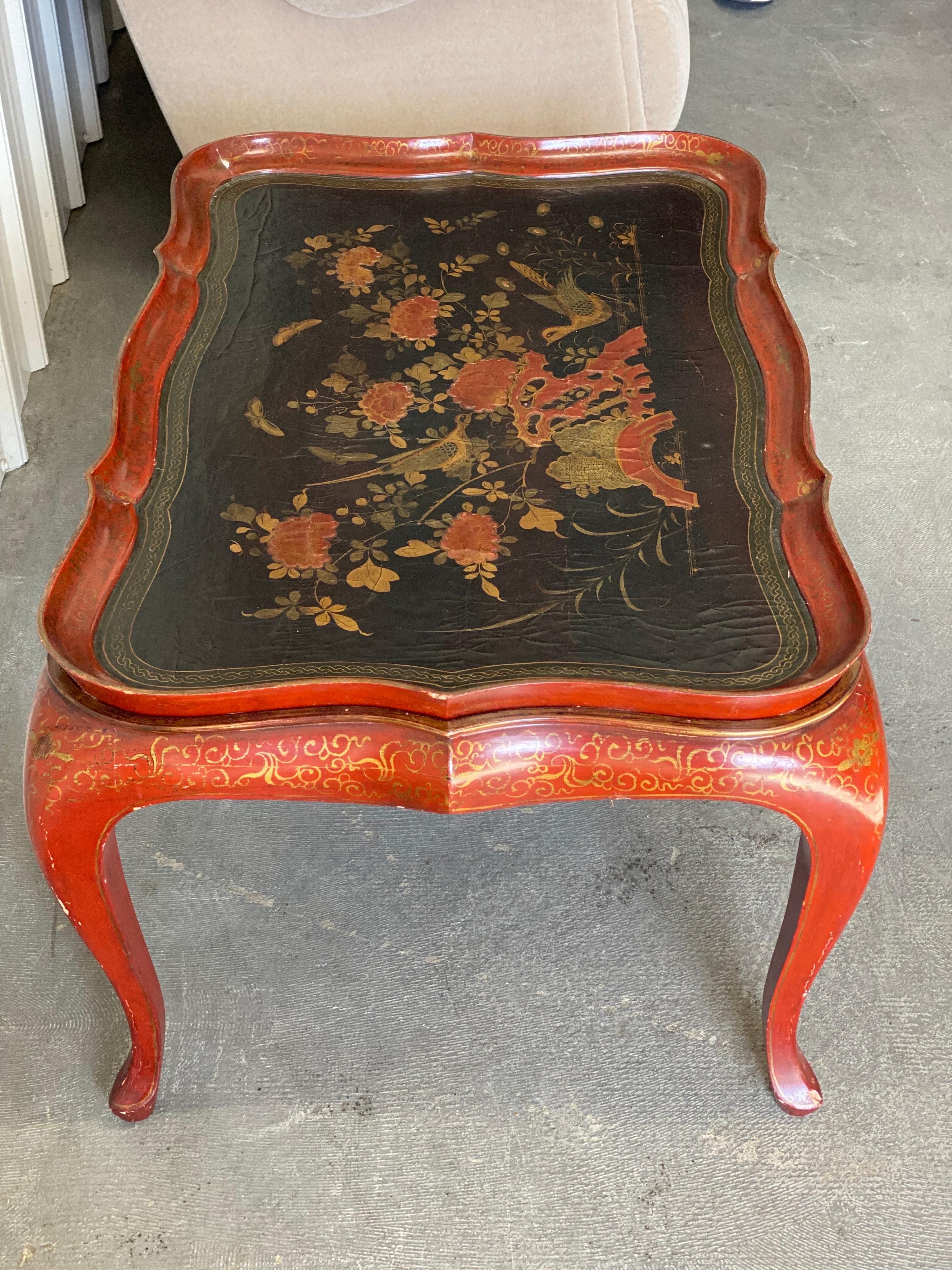 Metal English 19th Century Lacquer Tray on Later Stand, Sourced by David Easton For Sale
