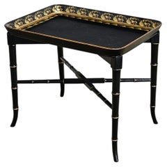 English 19th Century Lacquered Papier Mâché Tea Tray Table