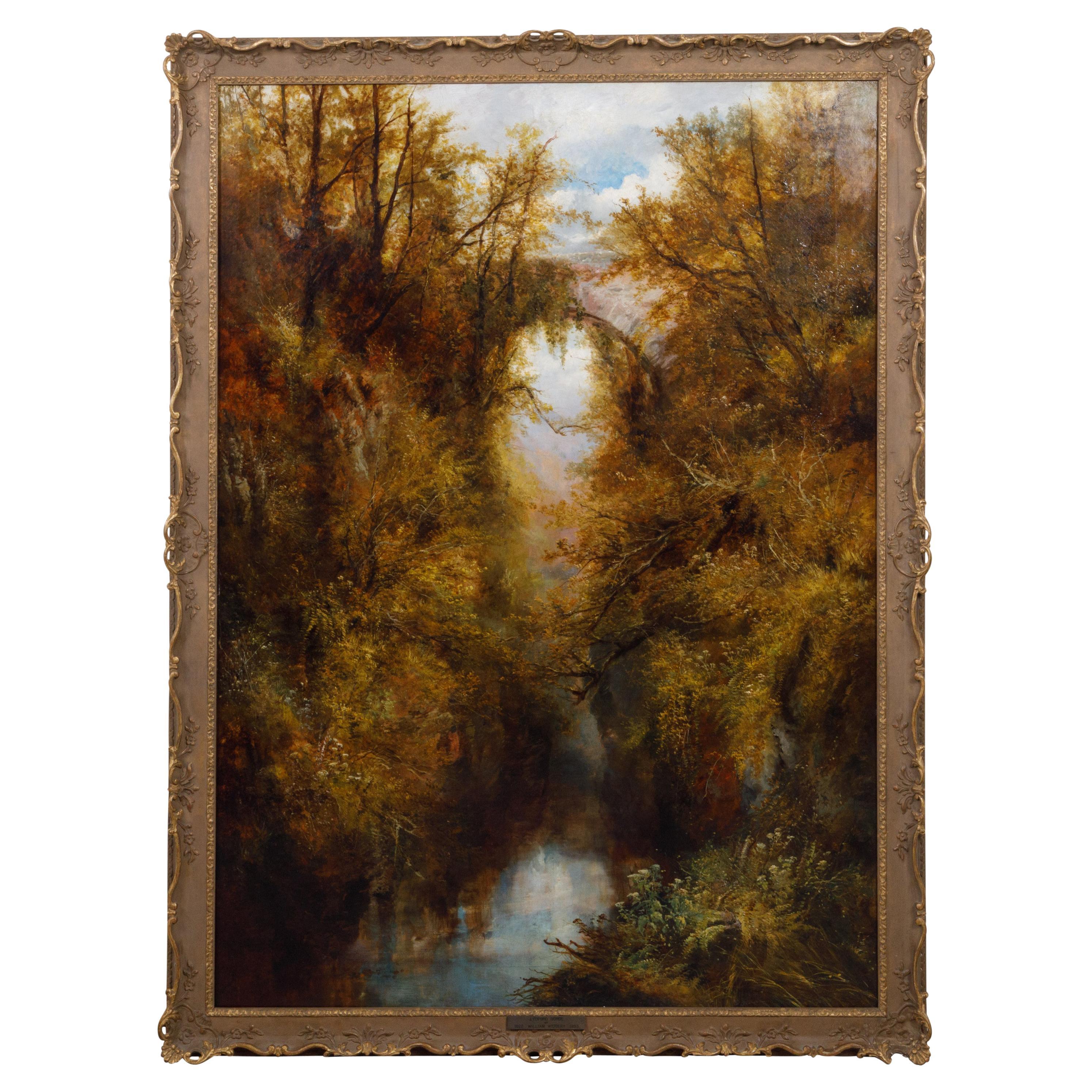 English 19th Century Landscape Painting by William Widgery of Lydford Gorge For Sale